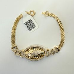 14K Gold and CZs Virgin Mary Bracelet