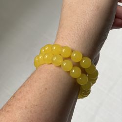 Yellow Jade Stone Stretch Bracelet. Price Is For Both 
