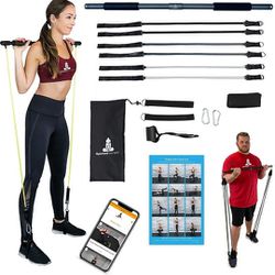 Spirited Namaste-Pilates Bar Home Gym Workout Equipment Kit with Resistance Bands

