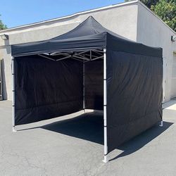 (Brand New) $129 Heavy-Duty EZ Popup Canopy 10x10’ with (3 Sidewalls) Outdoor Gazebo, Carry Bag (Black)