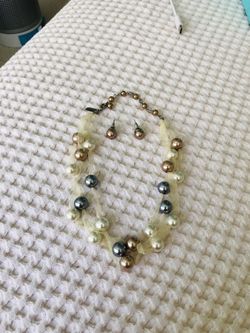 Faux Pearl Necklace & Earring Set