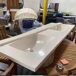 AS IS 61" x 22" Double Sink Bathroom Vanity Top with Integrated Backsplash Minor Stains