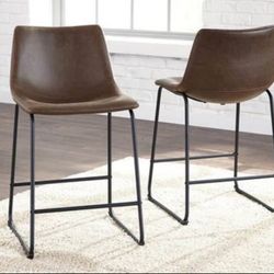 Set of 2 Chocolate Brown Faux Leather Bar Stools Chairs