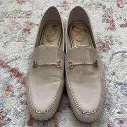 Sam Edelman Loraine Chai Latte Almond Toe Slip On Stacked Heel Fashion Loafers Size 9.5