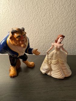 Vintage 1990s Disney Beauty and the Beast Ceramic Figurine Pair