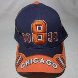 CHICAGO Spellout Orange Numbers Sports Cap Hat Blue Strapback CITY HUNTER