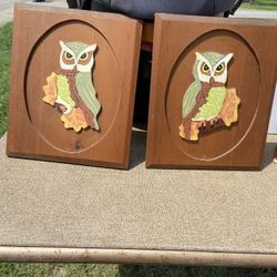 Owls Handmade Painted Wall Plaque