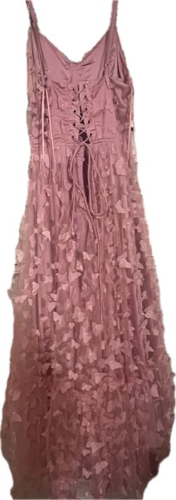 Pink Butterfly Appliqué Lace-Up Maxi Dress