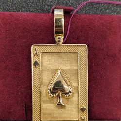 14k Yellow Gold A's Of Spades Playing Card Pendant 