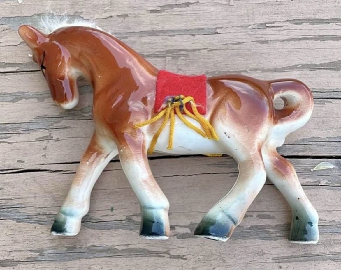 Horse Figurine Standing Brown and White Ceramic Hand Painted Vintage