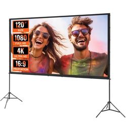 Projector Screen 120 in. with Stand Outdoor Movie Screen with Stand Wrinkle-Free Projection Screen
