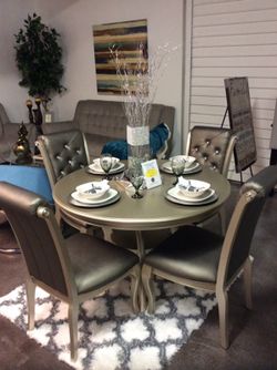 5 Piece Gray & Antique Silver Dining Set - NO CREDIT CHECK FINANCING