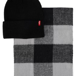 Men's Levi's® Waffle Beanie Hat & Buffalo Plaid Scarf Set