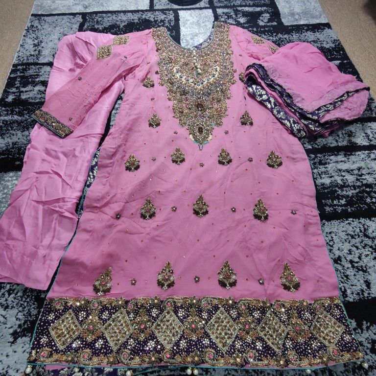 Fancy Tea Pink Pakistani Wedding Dress – Chiffon Fabric – Worn Once – Great Condition