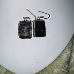 Beautiful Handcrafted Raw Onyx Earrings inlayed in Sterling 