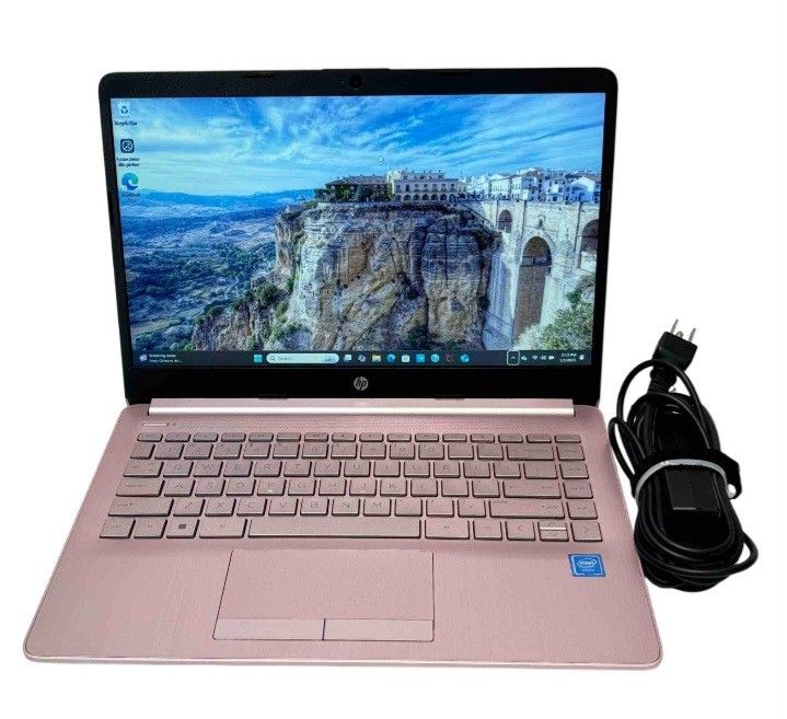 Pink HP 14" Laptop Intel Quad Core CPU 8 GB RAM 128 GB SD Webcam HDMI USB C Thunderbolt Port Windows 11