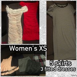 $20womens Xs 3dresses 5skirts,like New