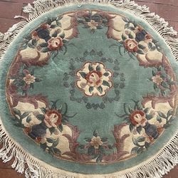 Vintage Art Deco Chinese Aubusson Peking Round Thick Wool Oriental Rug