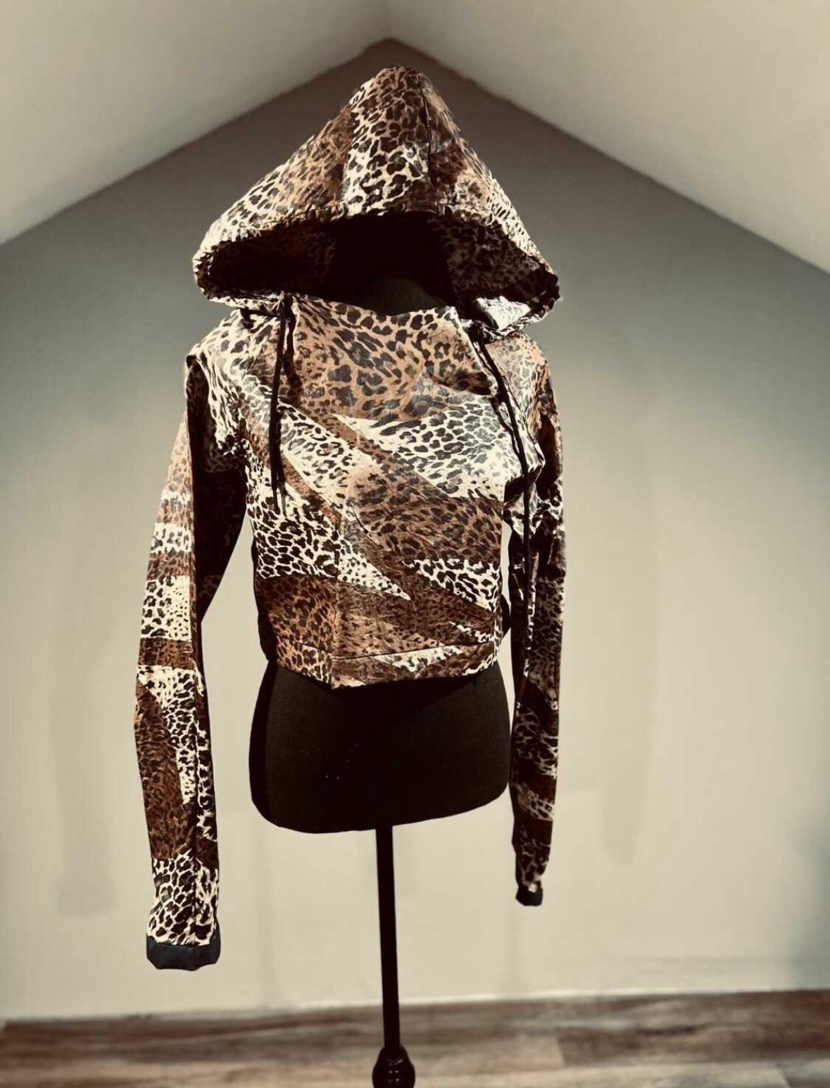 One of a Kind Cheetah Print Cropped RainCoat Hoodie Small