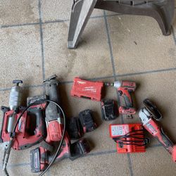 Milwaukee Grease Gun, Sawzall,grinder,drill,charger,batteries 