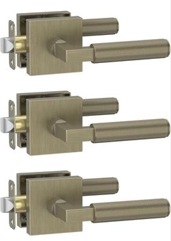 (Brand New in Box)  Amerdeco 3 Pack Brushed Antique Brass Passage Knurled Door Handles, Heavy Duty Non-Locking Door Lever for Hall, Closet, Office Are