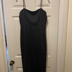 Zara Black Midi Dress With Slit Sleeveless Size Large New With Tags