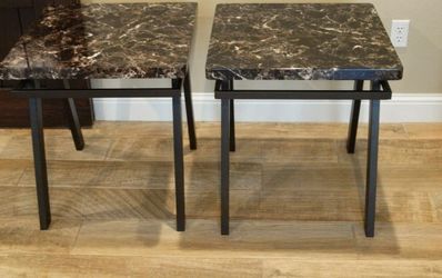 Pair of Dark Faux Marble End Tables / Side Tables