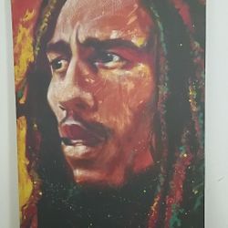 Huge Portrait Of Bob Marley, On Canvas, By Stephen Fishwick, Excellent Condition.