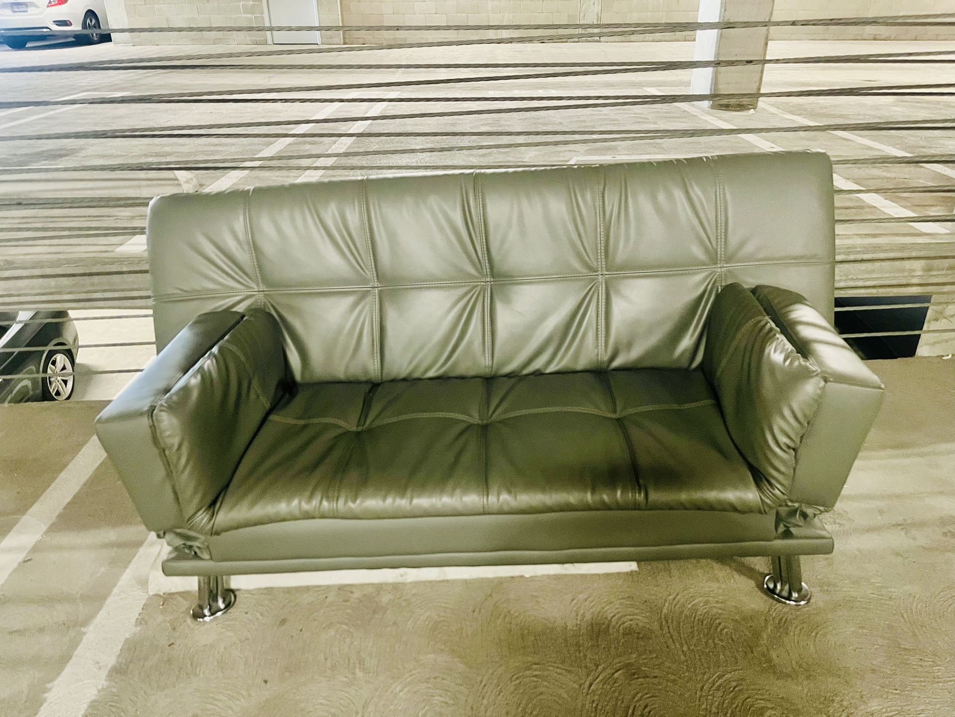 Sleek Convertible Leather Futon Couch