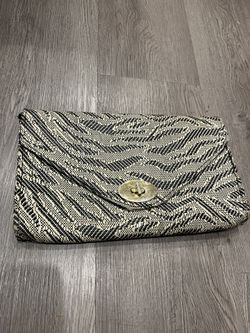 Zebra print B&W straw envelope clutch