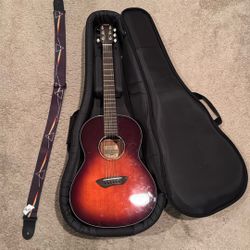 Yamaha Guitar, Case, And Pink Floyd Strap