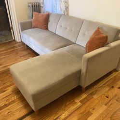 Light Gray Chenille Mid Century Modern 84” Sectional Sofa with Futon Bed & Reversible Storage Chaise