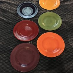 Set Of 6 8 3/4” Dessert Dinner Plates Corsica Hand Painted