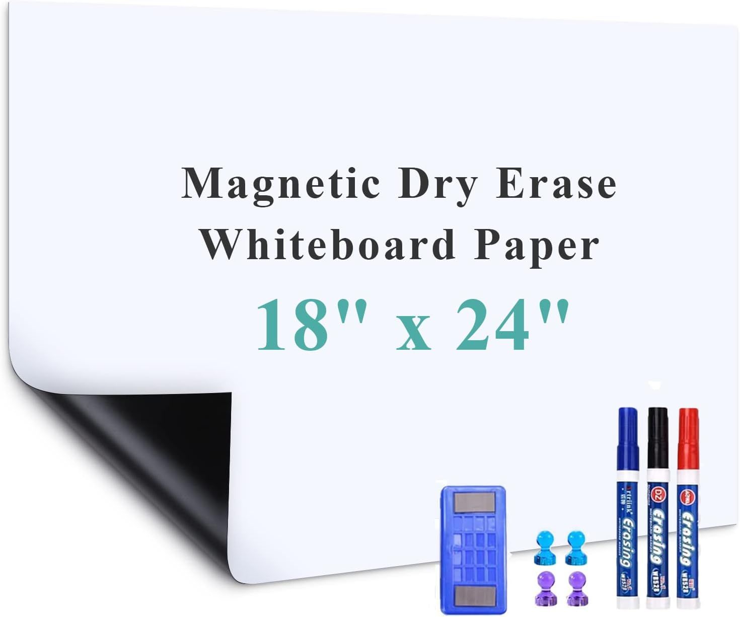 Magnetic Dry Erase Whiteboard Paper, 18" x 24" Self Adhesive Whiteboard for Wall, Easy to Write and Clean Dry Erase Board for Kids, Office, Home, with