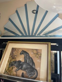 1940S NEWMAN DECOR WATERCOLOR STYLE PAINTING PANTHERS PETERS