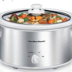 BRAND NEW IN BOX Hamilton Beach 4-Quart Slow Cooker with 3 Cooking Settings, Dishwasher-Safe Stoneware Crock & Glass Lid, Stainless Steel