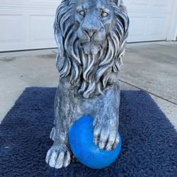 Large Lion Guarding Ball Statue