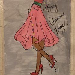 Nice Original Christmas Painting On Canvas Merry Christmas Baby! 11 X 14”