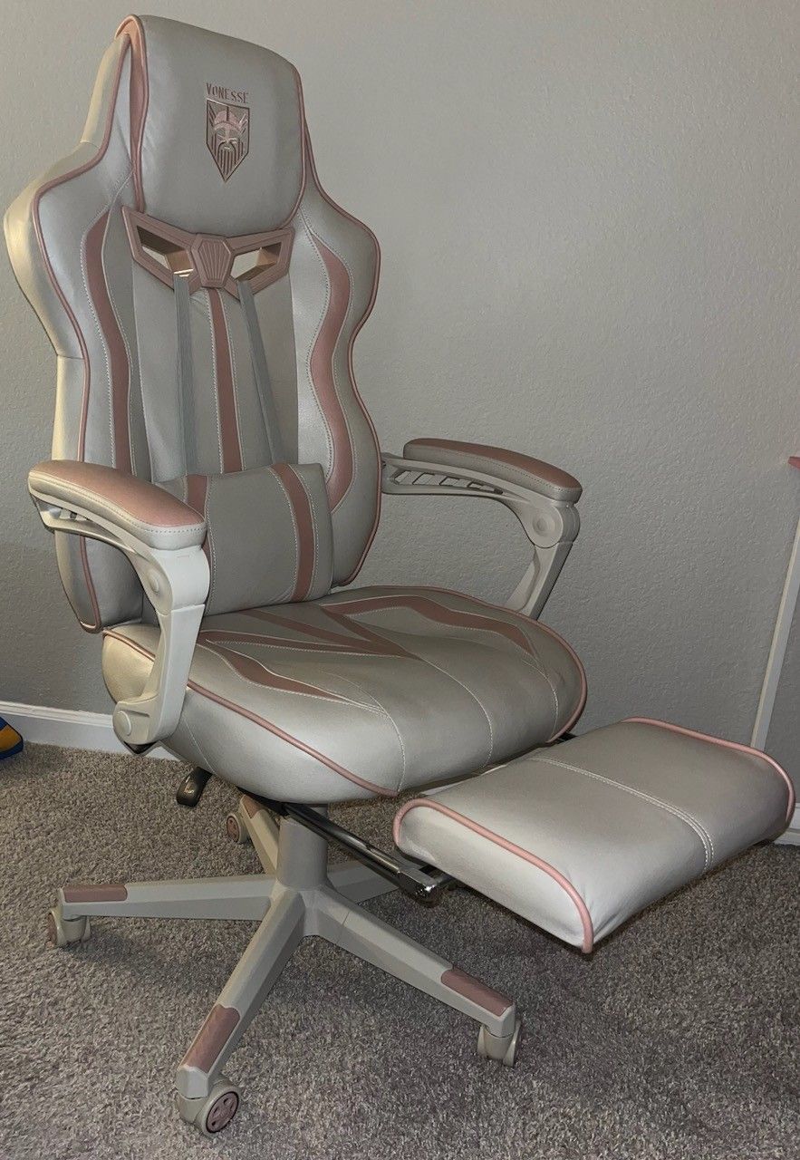 Pink And Pearl White Gaming Chair