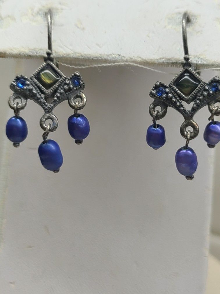 MOROCCAN STYLE INDIGO BLUE LEVER BACKS WITH GENUINE FRESHWATER PEARLS 