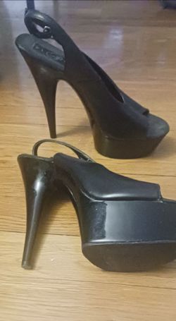 Pleaser Delight-654 Black Matte Platform Slingback Heels - Size 8