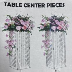 Clear Acrylic Wedding Centerpiece Stand with Hanging Crystal Beads