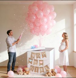 Gender Reveal Box Kit with Balloons and Banner