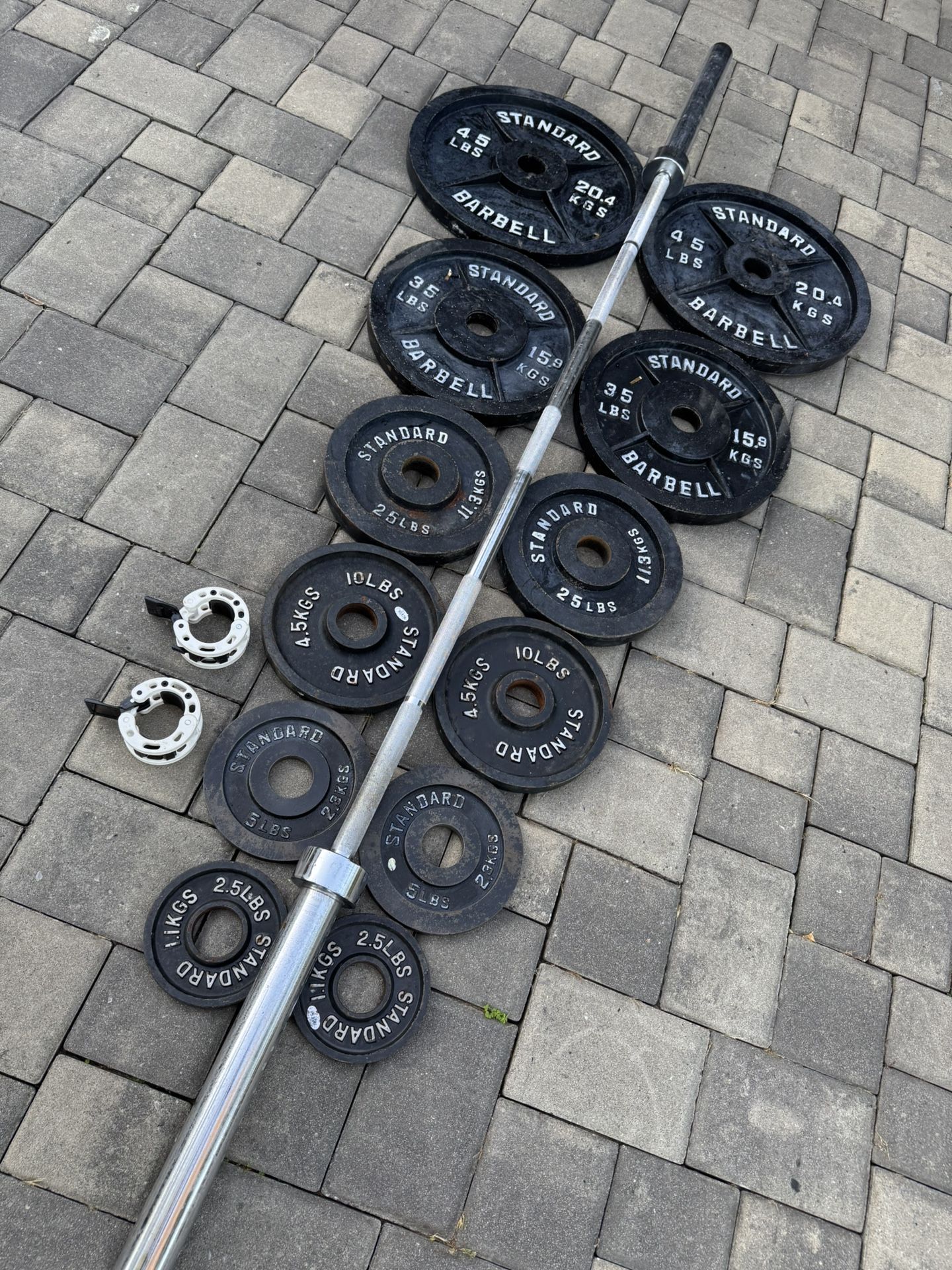 Standard Barbell Olympic weight bench with 7 foot barbell and lock collars