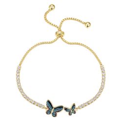 Crystal Collective 14k Gold Plated Blue Crystal Mommy & Me Butterfly Adjustable Bracelet Valentines Day Add a charming touch to your everyday attire w