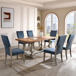  77” Large Solid Wood Dining Table for 6 People, Rustic Farmhouse Style Kitchen Table, Rectangular Dining Table for Kitchen, Dining Room & Living Room