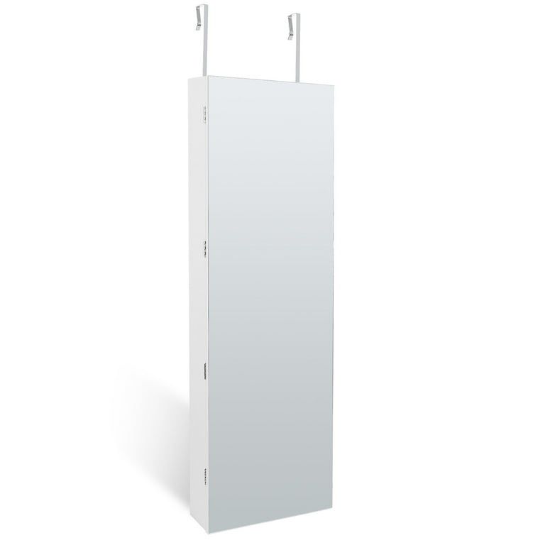 White Mirrored Lockable Jewelry Cabinet Armoire Organizer Storage Box
