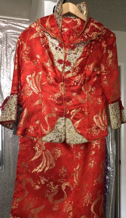 Chinese Qi pao size 6 embroidery custom made wedding dress red dragon Phoenix traditional