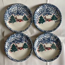 Set of 4 Vintage Tienshan “Cabin in the Snow” Salad/Dessert Plates