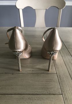 Pink jeweled satin Badgley Mishka high heels